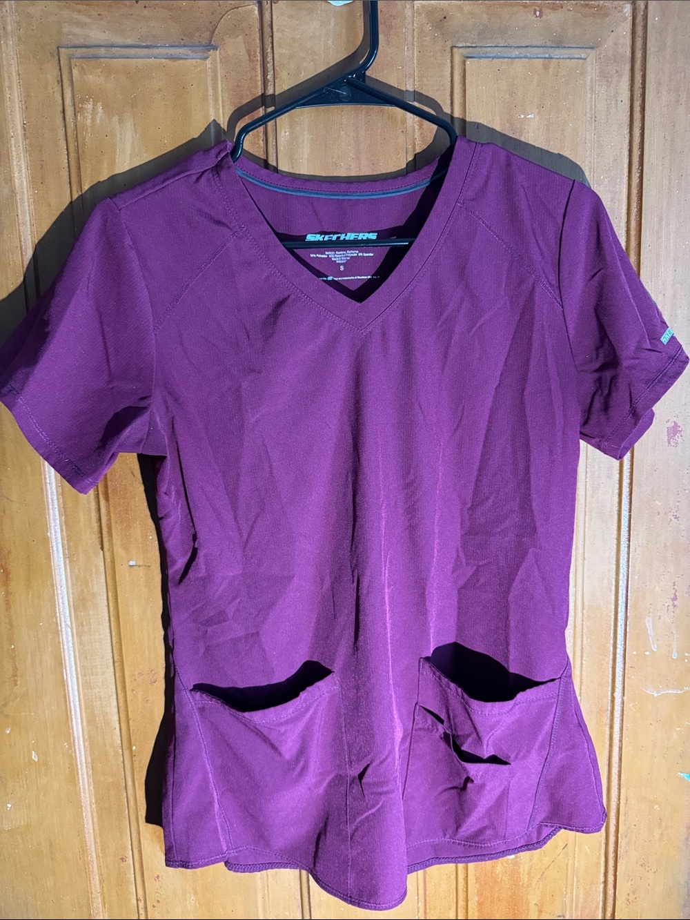 Skechers Women's V-Neck Short Sleeve Scrub Top - Wine